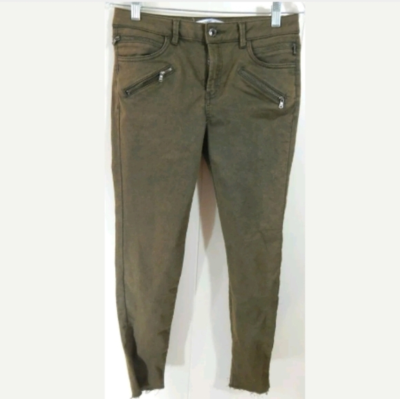 Zara Basic Olive Green Frayed Hem Skinny Jeans - Picture 1 of 3
